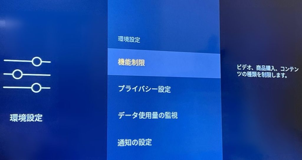 環境設定にある機能制限を選択