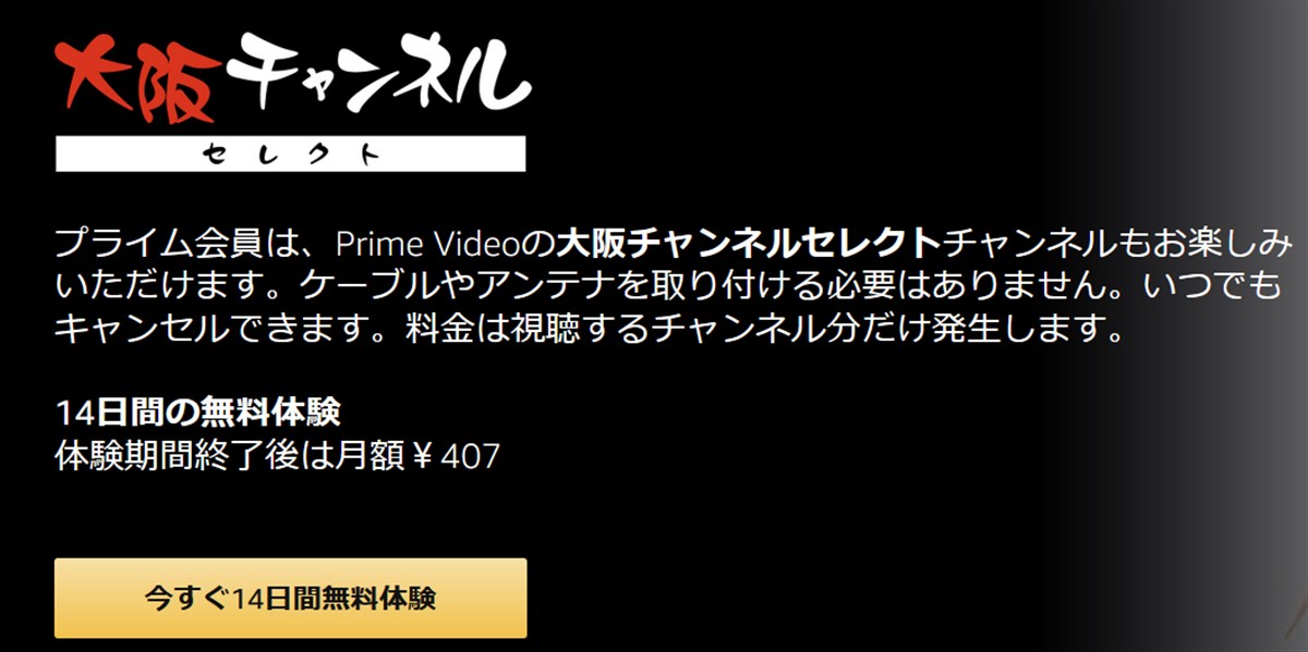 月額407円の大阪チャンネルセレクト